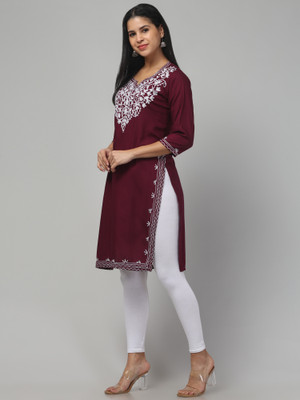 ASAD GARMENTS Women Embroidered Straight Kurta(Maroon)
