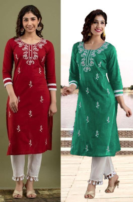 SISTO Women Embroidered Straight Kurta(Multicolor)