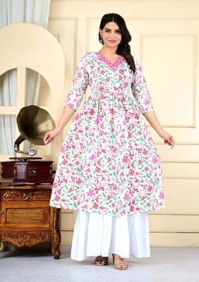 MANVIK FASHION Women Floral Print Anarkali Kurta(Pink, Multicolor)