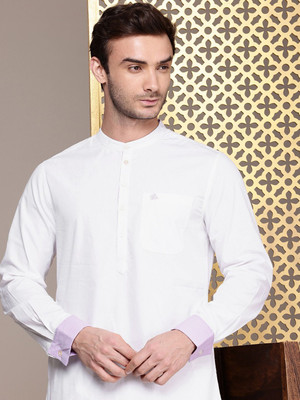 House of Pataudi Men Solid A-line Kurta(White)