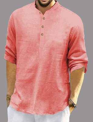 Vida Loca Men Solid Casual Pink Shirt