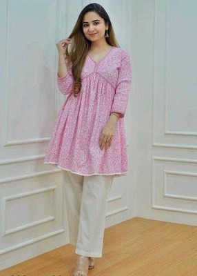 DSTUDIO Women Printed Anarkali Kurta(Pink)