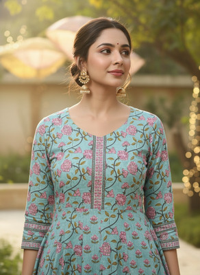 Sa Rasa Women Printed Anarkali Kurta(Multicolor)