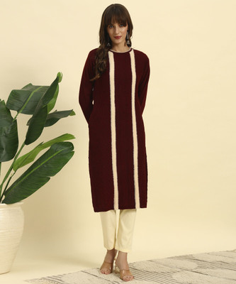 KILVESTED Women Colorblock Straight Kurta(Maroon)
