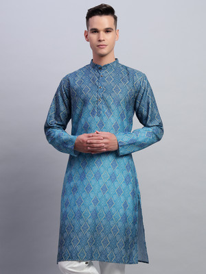 NIVATEX Men Printed Straight Kurta(Blue)