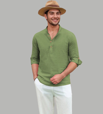 Navkanj Men Solid Straight Kurta(Green)