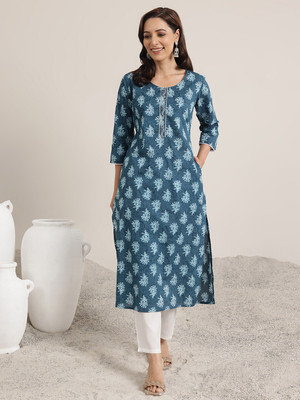 LIBAS Women Printed Straight Kurta(Blue)