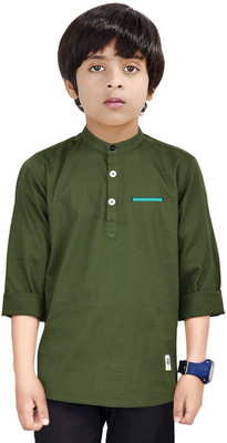 MADE IN THE SHADE Boys Solid Straight Kurta(Dark Green)