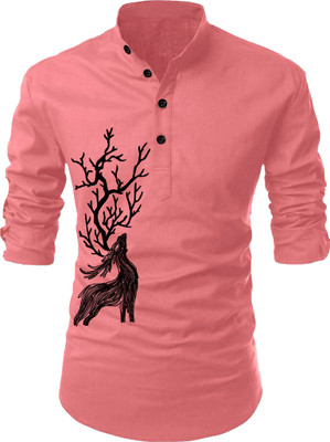 hfm Men Animal Print Straight Kurta(Multicolor)