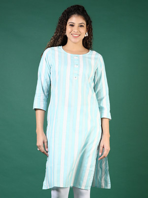 V-MART Women Striped A-line Kurta(Light Blue)