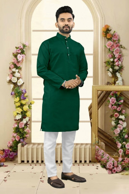 Shree Dutt Creation Men Solid Straight Kurta(Dark Green)