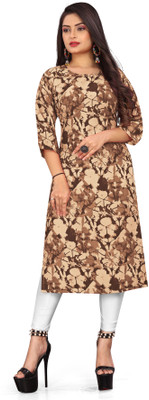 BR OUTF Women Printed Straight Kurta(Brown)