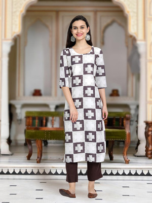 Moda Rapido Women Printed A-line Kurta(White)