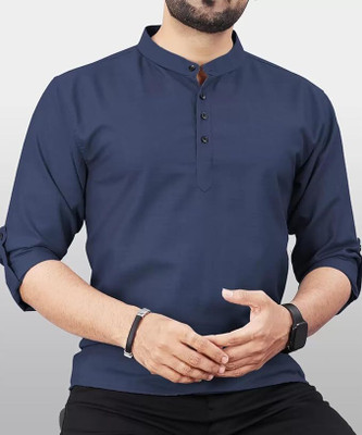 Vimal Star Men Solid A-line Kurta(Blue)