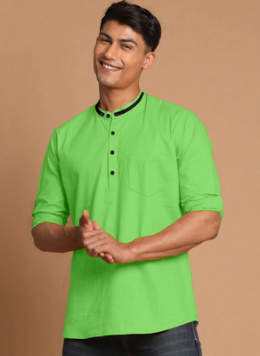 SPOQUE Men Solid Straight Kurta(Green)