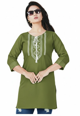 HESTREE Women Embroidered A-line Kurta(Light Green)