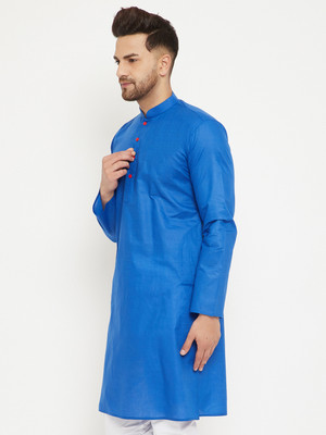VM Men Solid A-line Kurta(Blue)