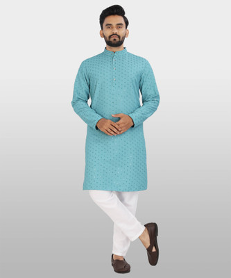 ALMORA Men Embellished Straight Kurta(Blue)