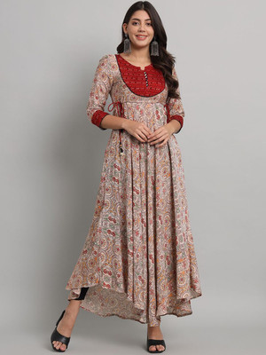 ANOUK Women Printed Anarkali Kurta(Beige)