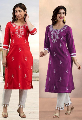 SISTO Women Embroidered Straight Kurta(Multicolor)