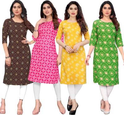 KurtisMart Women Printed Straight Kurta(Pink)