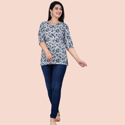 Shakti Enterprises Women Floral Print Straight Kurta(Blue)