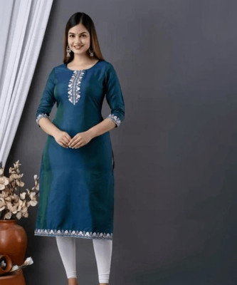 BRAVAL BROTHERS Women Embroidered A-line Kurta(Light Blue)