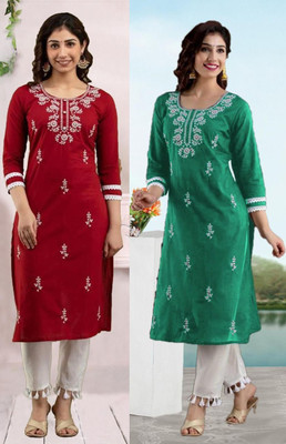 SISTO Women Chikan Embroidery A-line Kurta(Multicolor)