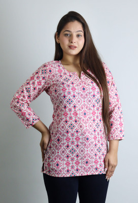 Tela Bonita Women Printed Straight Kurta(Pink)