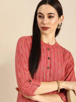 HouseOfCommon Women Printed A-line Kurta(Pink)