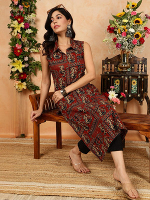 harshwal clothing Women Printed A-line Kurta(Maroon)