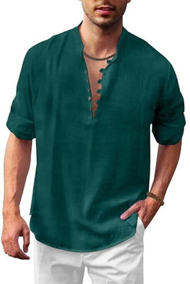 EDIN ENTERPRISES Men Solid Straight Kurta(Green)