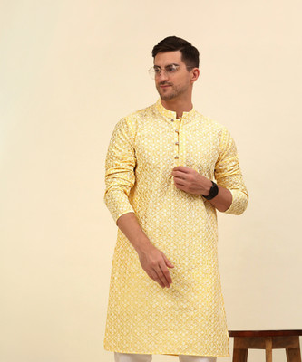 ANOUK Men Embroidered Straight Kurta(Yellow)