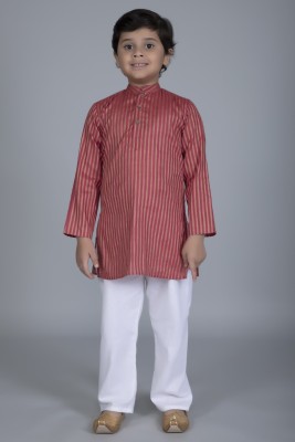 Vastraa Fusion Boys Striped Straight Kurta(Beige, Red)