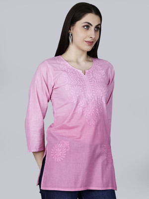 The Chikankari Story Women Embroidered Straight Kurta(Pink)