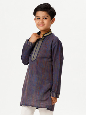 Ramraj Cotton Boys Self Design Straight Kurta(Dark Blue)