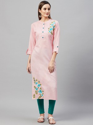 v tradition Women Embroidered Straight Kurta(Pink)