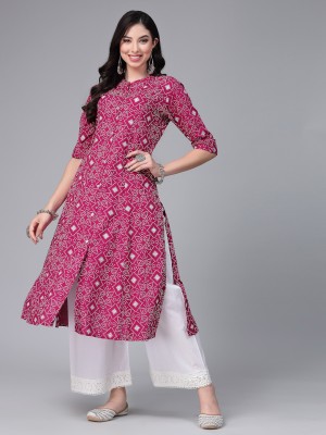 Stylum Women Bandhani A-line Kurta(Pink)