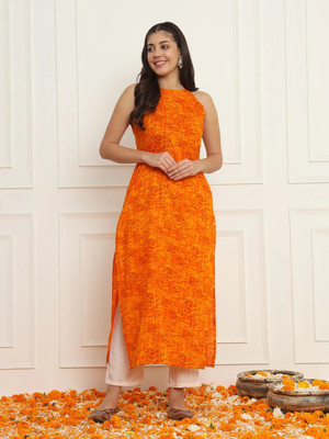 HouseOfCommon Women Bandhani Straight Kurta(Yellow)