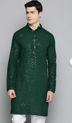 vadli fashion Men Embellished Straight Kurta(Green)