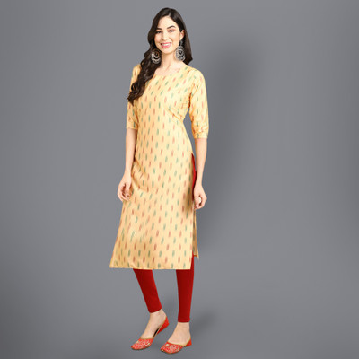 EthnicBasket Women Printed Straight Kurta(Beige)