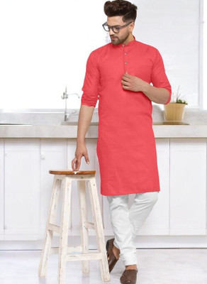 Rashmicreation Men Solid Straight Kurta(Pink)