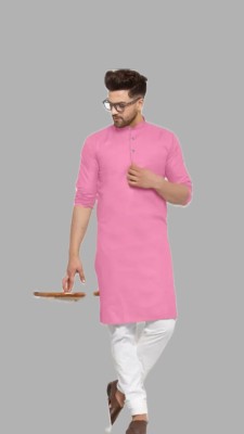 TARA GLOBAL Men Solid A-line Kurta(Pink)