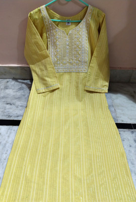 Threadart Women Embroidered Straight Kurta(Yellow)