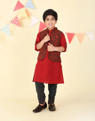 Fabindia Boys Printed A-line Kurta(Red)