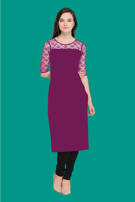 Dream Beauty Fashion Women Self Design Straight Kurta(Purple)