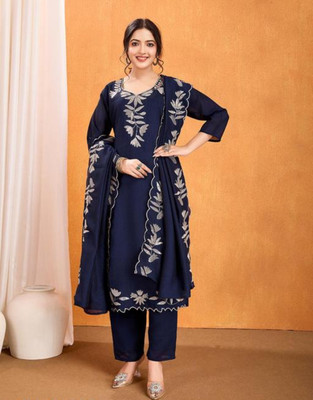 Aureliafashion Women Embroidered Anarkali Kurta(Dark Blue)