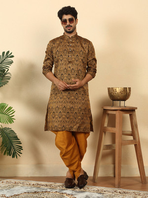 kraft india Men Paisley Straight Kurta(Black)