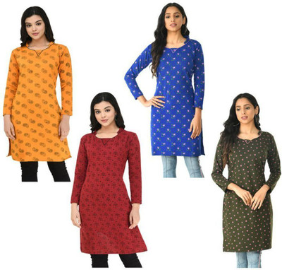 Indeweaves Women Floral Print A-line Kurta(Multicolor)