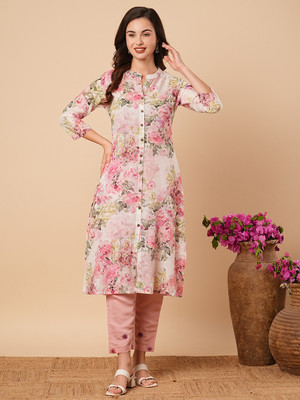Fashor Women Printed A-line Kurta(Pink)